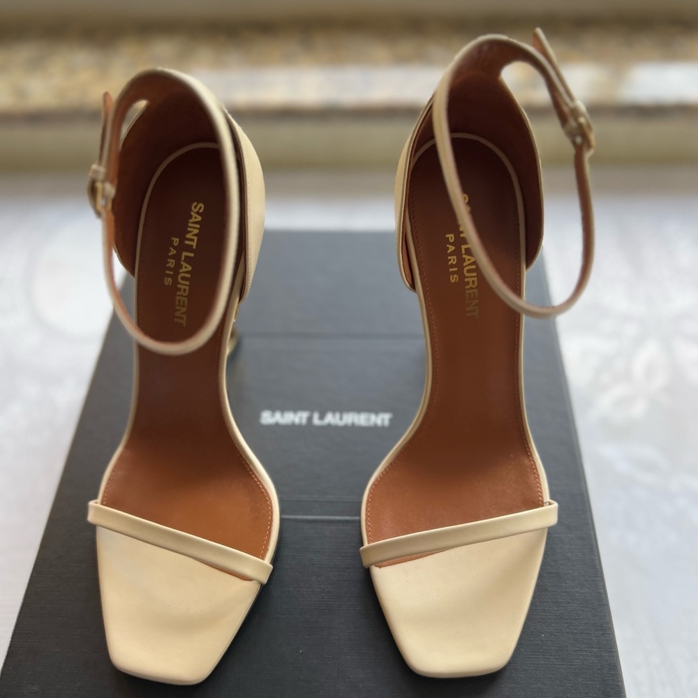Saint Laurent Beige Ankle Strap Heels, NWB - Picture 6 of 16